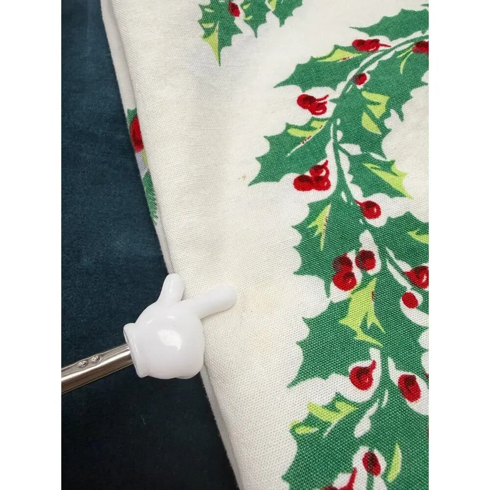 Christmas Woven Poinsettia Holly Tablecloth Cotton Holiday Décor 75x112